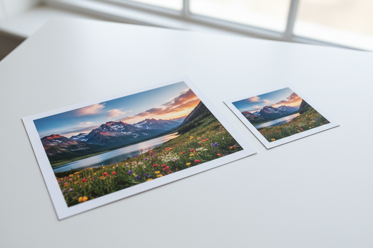 5x7 photo print next to 2x3 photo print same image
